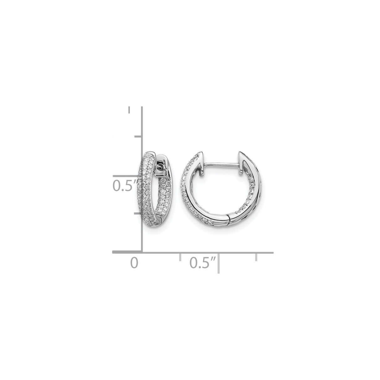 10k White Gold Diamond Hoop Earrings, Pavé Round Diamonds, Classic Lightweight Design for Women