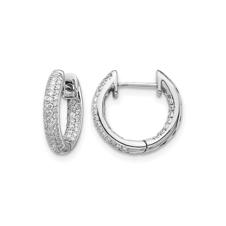 10k White Gold Diamond Hoop Earrings, Pavé Round Diamonds, Classic Lightweight Design for Women