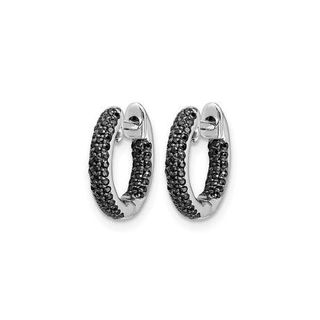 14k White Gold Hoop Earrings with Diamond Accents, Pavé-Set, Classic Round Design
