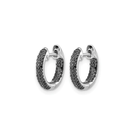 10k White Gold Huggie Hoop Earrings with Black Diamonds, Modern Statement Jewelry for Women