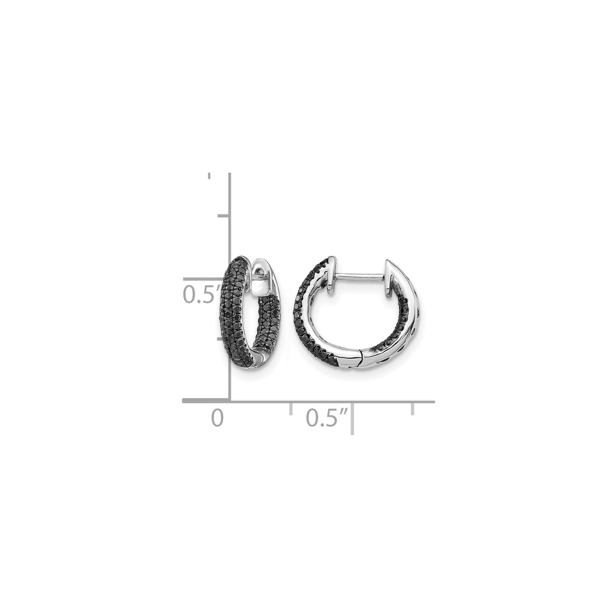14k White Gold Hoop Earrings with Black Diamonds, Pavé Huggie Style