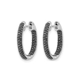 14k White Gold Hoop Earrings with Black Diamond Accents, Medium Modern Style