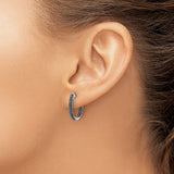 14k White Gold Hoop Earrings with Black Diamond Accents, Medium Modern Style
