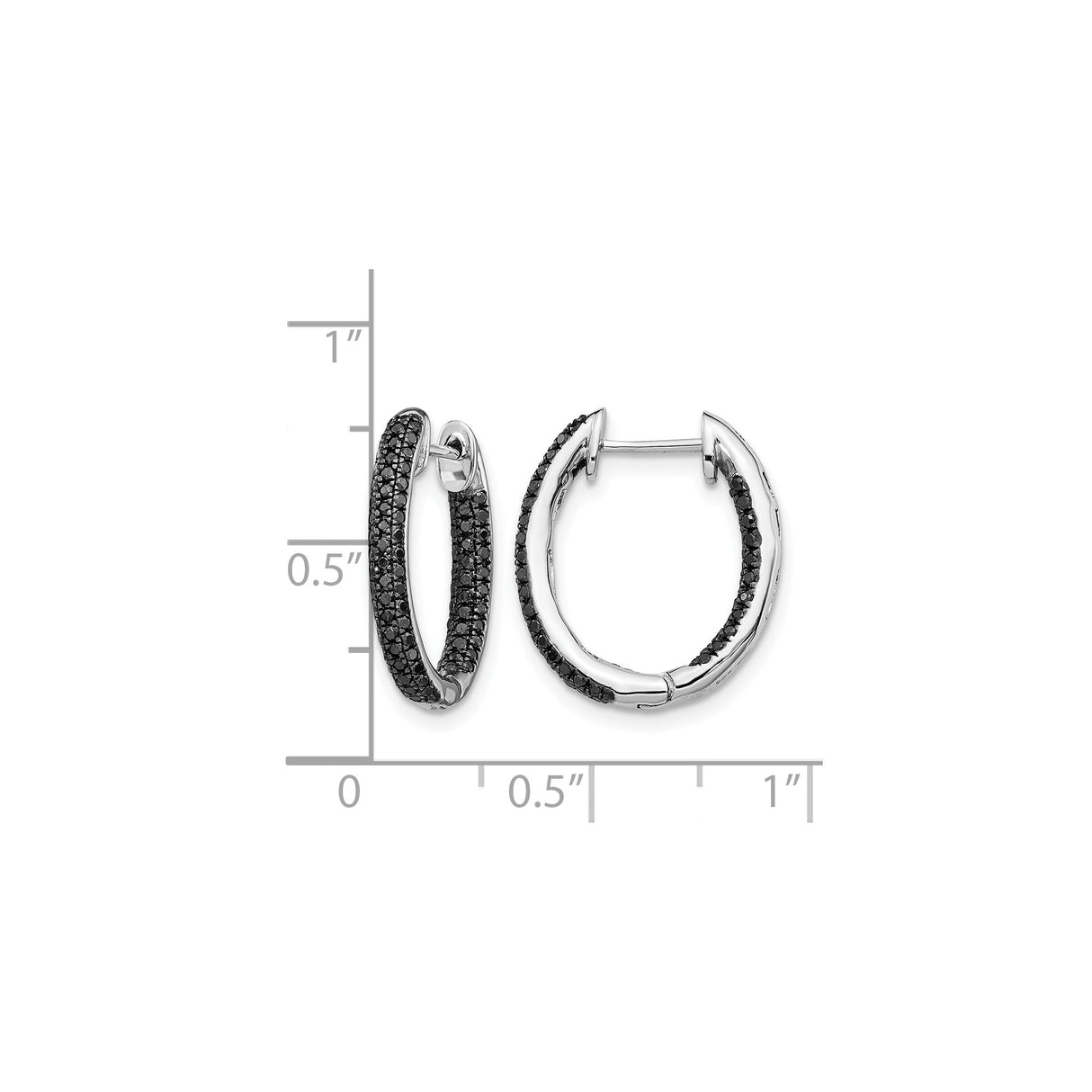 14k White Gold Hoop Earrings with Black Diamond Accents, Medium Modern Style