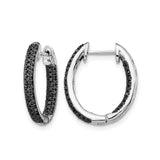 14k White Gold Hoop Earrings with Black Diamond Accents, Medium Modern Style