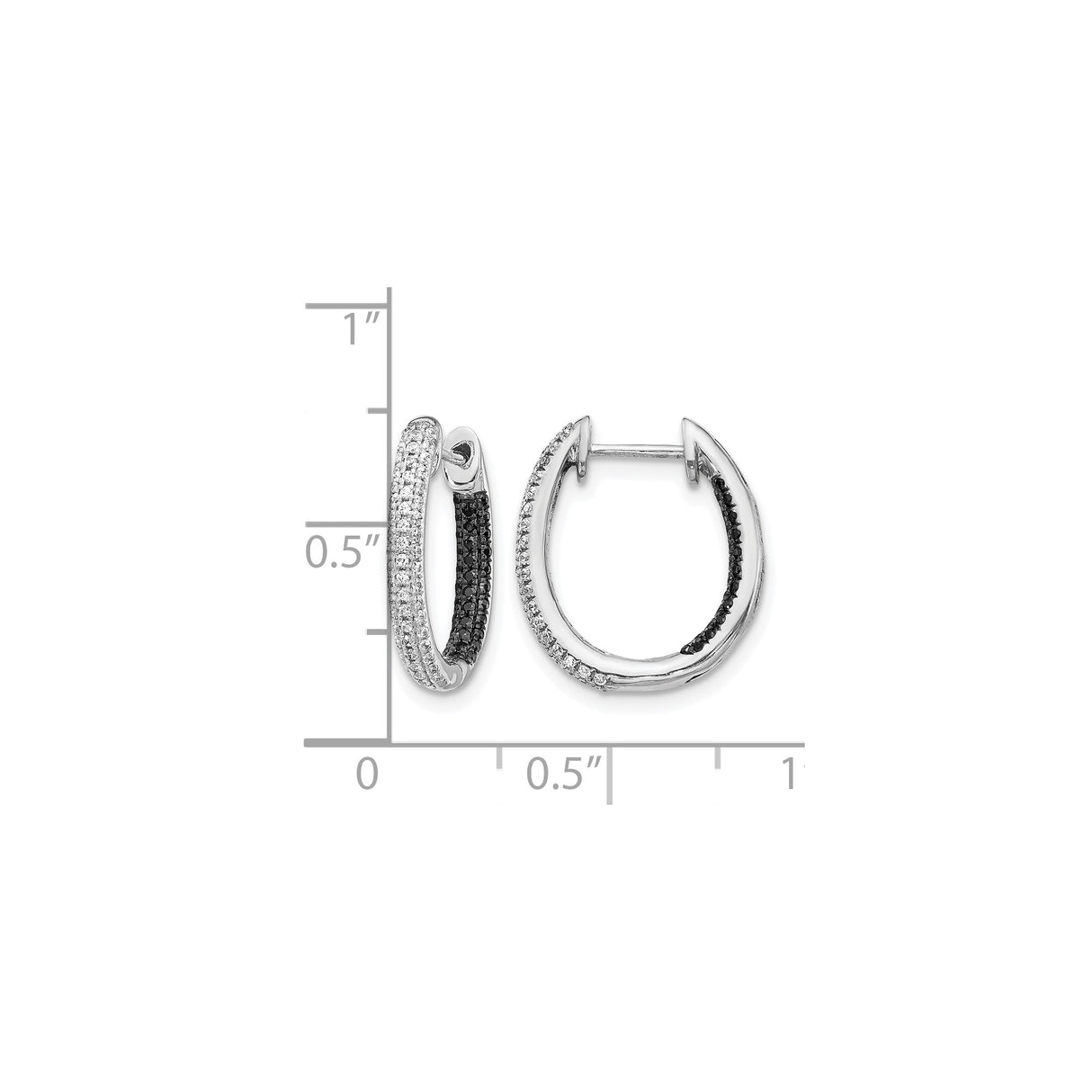 14k White Gold Hoop Earrings with Black and White Diamonds, Modern Split Huggie Design