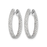 14k White Gold Diamond Hoop Earrings, Pavé Double Row, Hinged Clasp