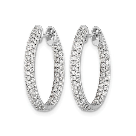 14k White Gold Diamond Hoop Earrings, Pavé Double Row, Hinged Clasp
