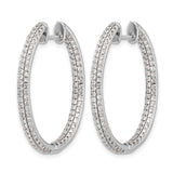 14k White Gold Diamond Hoop Earrings with Triple Row Pavé Round Diamonds