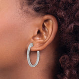 14k White Gold Diamond Hoop Earrings with Triple Row Pavé Round Diamonds