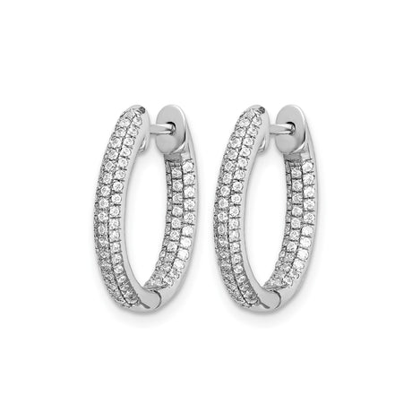 10k White Gold Hoop Earrings with Diamond Triple Row Pavé and Hinged In-Out Design