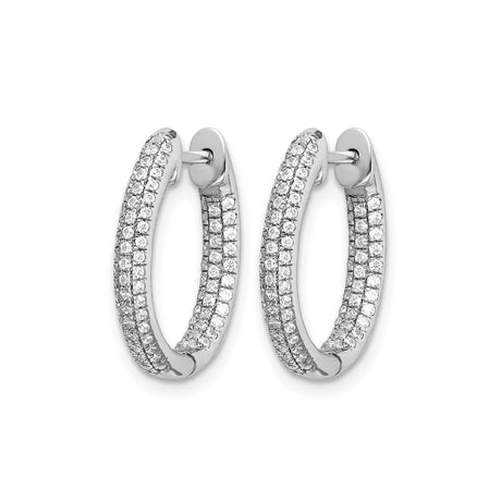 14k White Gold Hoop Earrings with Pavé Round Cut Diamonds, Triple Row In-Out Style