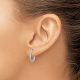 14k White Gold Hoop Earrings with Pavé Round Cut Diamonds, Triple Row In-Out Style
