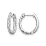 14k White Gold Hoop Earrings with Pavé Round Cut Diamonds, Triple Row In-Out Style