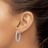 14k White Gold Hoop Earrings with Triple Row Pavé Diamond Setting
