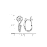 14k White Gold Hoop Earrings with Round Cut Diamonds, Twisted Design, Omega Back
