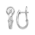 14k White Gold Hoop Earrings with Round Cut Diamonds, Twisted Design, Omega Back