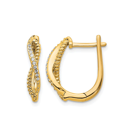14k Yellow Gold Hoop Earrings with Diamond Accents, Twisted Rope Design, Intertwined Style