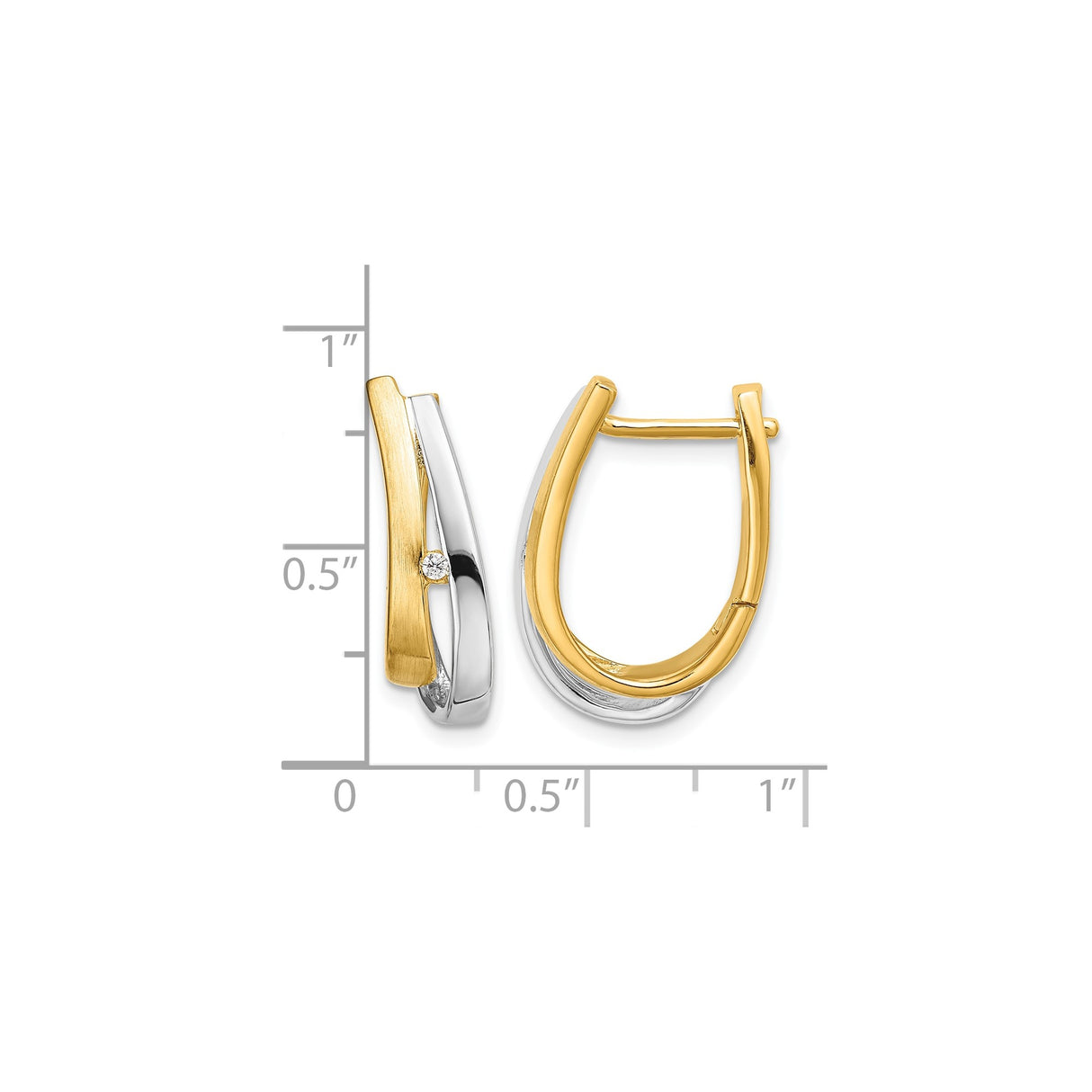 14k Yellow Gold Hoop Earrings with Diamond Accent, Twisted Two-Tone Design for Women