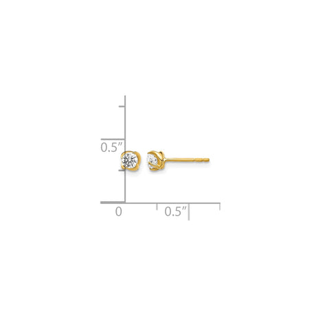 14k Yellow Gold Diamond Stud Earrings, Round-Cut Solitaire, Classic Four-Prong Setting