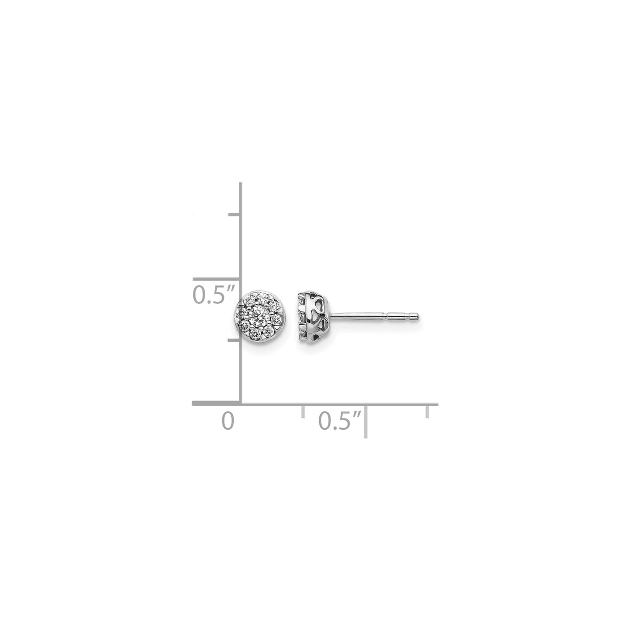 14k White Gold Diamond Stud Earrings, Cluster Floral Design, Pavé Setting for Women