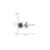 14k White Gold Stud Earrings with Black Diamond Cluster and White Diamond Halo