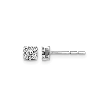 10k White Gold Diamond Cluster Stud Earrings, Round Cut in Square Design