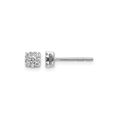 14k White Gold Diamond Stud Earrings, Square Cluster Setting, Minimalist Style for Women