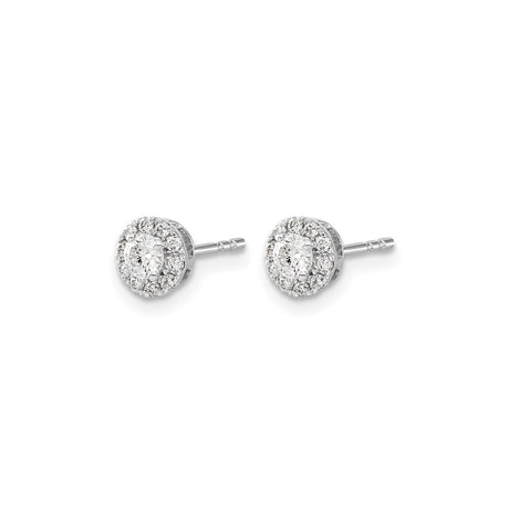 10k White Gold Halo Stud Earrings with Round Diamond Cluster Setting
