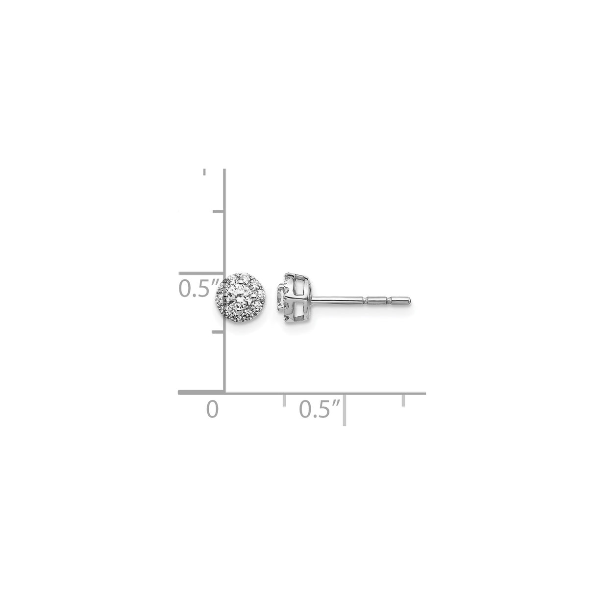 14k White Gold Diamond Stud Earrings, Round Cluster with Halo Design for Women