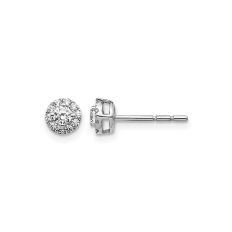 14k White Gold Diamond Stud Earrings, Round Cluster with Halo Design for Women