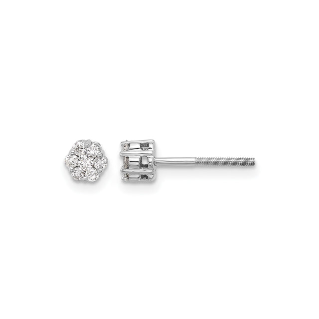 10k White Gold Diamond Cluster Stud Earrings with Floral Design for Women