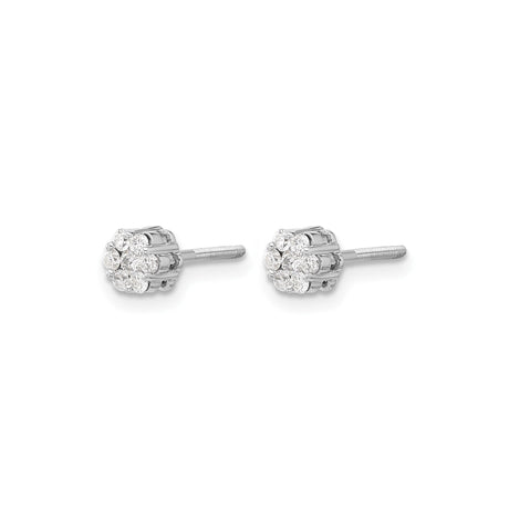 14k White Gold Diamond Cluster Stud Earrings, Floral Inspired Design for Women