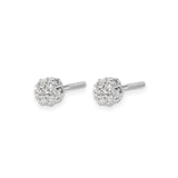 14k White Gold Diamond Cluster Stud Earrings, Floral Design, Screw Back