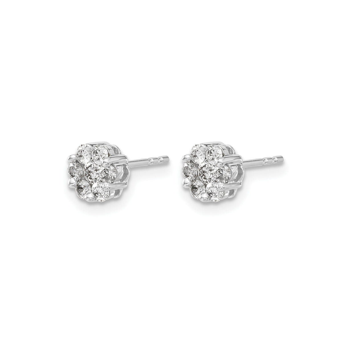 14k White Gold Diamond Cluster Stud Earrings with Round Floral Design for Women