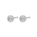 14k White Gold Diamond Cluster Stud Earrings with Round Floral Design for Women