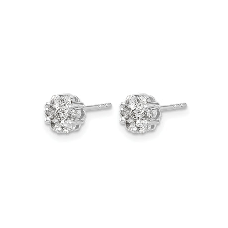14k White Gold Diamond Cluster Stud Earrings with Round Floral Design for Women