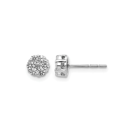 14k White Gold Diamond Cluster Stud Earrings with Round Floral Design for Women