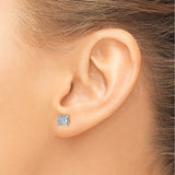 14k White Gold Diamond Stud Earrings with Square Cluster Design, Round Cut Prong Set Diamonds