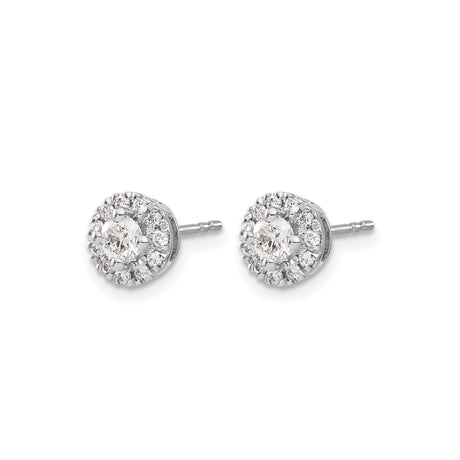14k White Gold Diamond Halo Stud Earrings with Round Center and Accent Stones