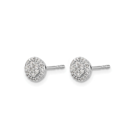 14k White Gold Diamond Cluster Stud Earrings with Pavé Setting, Minimalist Classic Style for Women