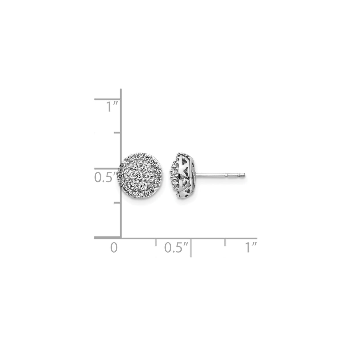 14k White Gold Diamond Stud Earrings with Cluster Halo and Floral Design