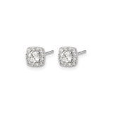 14k White Gold Diamond Halo Stud Earrings with Round Center and Cushion Halo