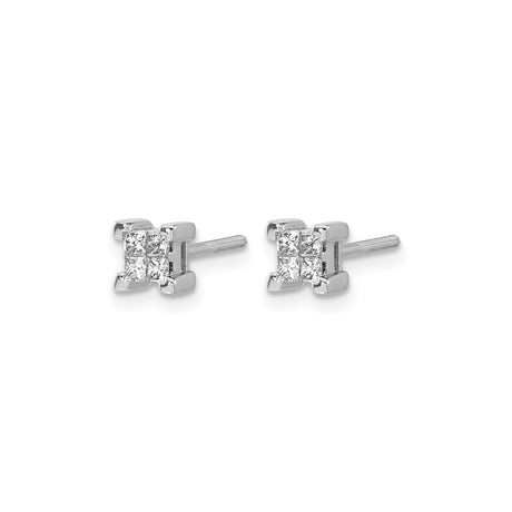 14k White Gold Diamond Stud Earrings with Princess Cut Square Cluster, Screwback Design
