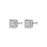 10k White Gold Diamond Stud Earrings, Square Double Halo Cluster Design