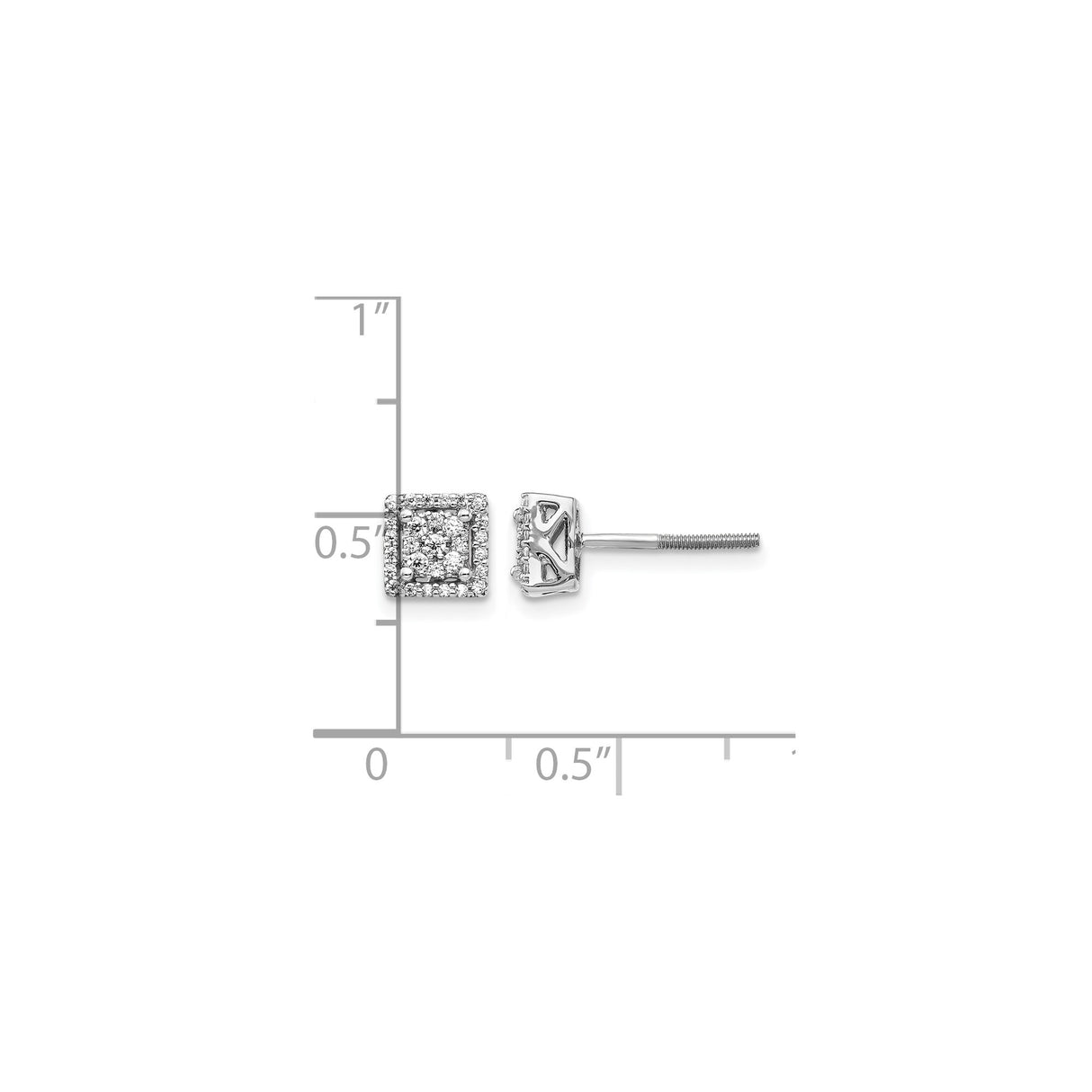 10k White Gold Diamond Stud Earrings, Square Double Halo Cluster Design