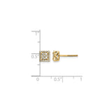 14k Yellow Gold Square Halo Diamond Stud Earrings with Double Halo Setting, Screw Back