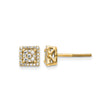 14k Yellow Gold Square Halo Diamond Stud Earrings with Double Halo Setting, Screw Back