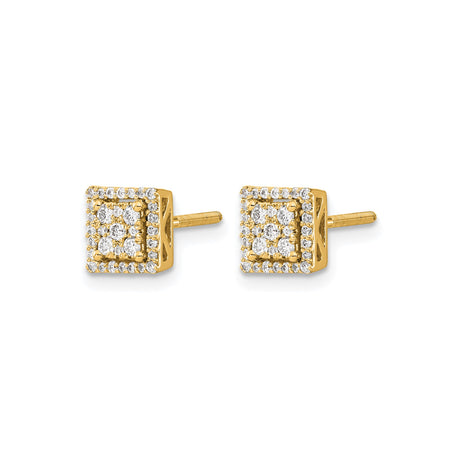 14k Yellow Gold Diamond Stud Earrings with Square Halo Design, Screw Backs, Modern Style