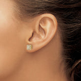 14k Yellow Gold Diamond Stud Earrings with Square Halo Design, Screw Backs, Modern Style